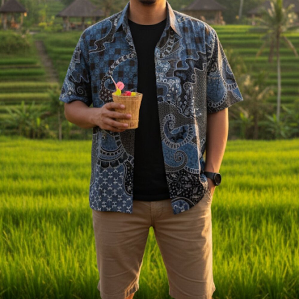 NWT Batik Halus BoroBudur Indonesian Mens shirt sz XL